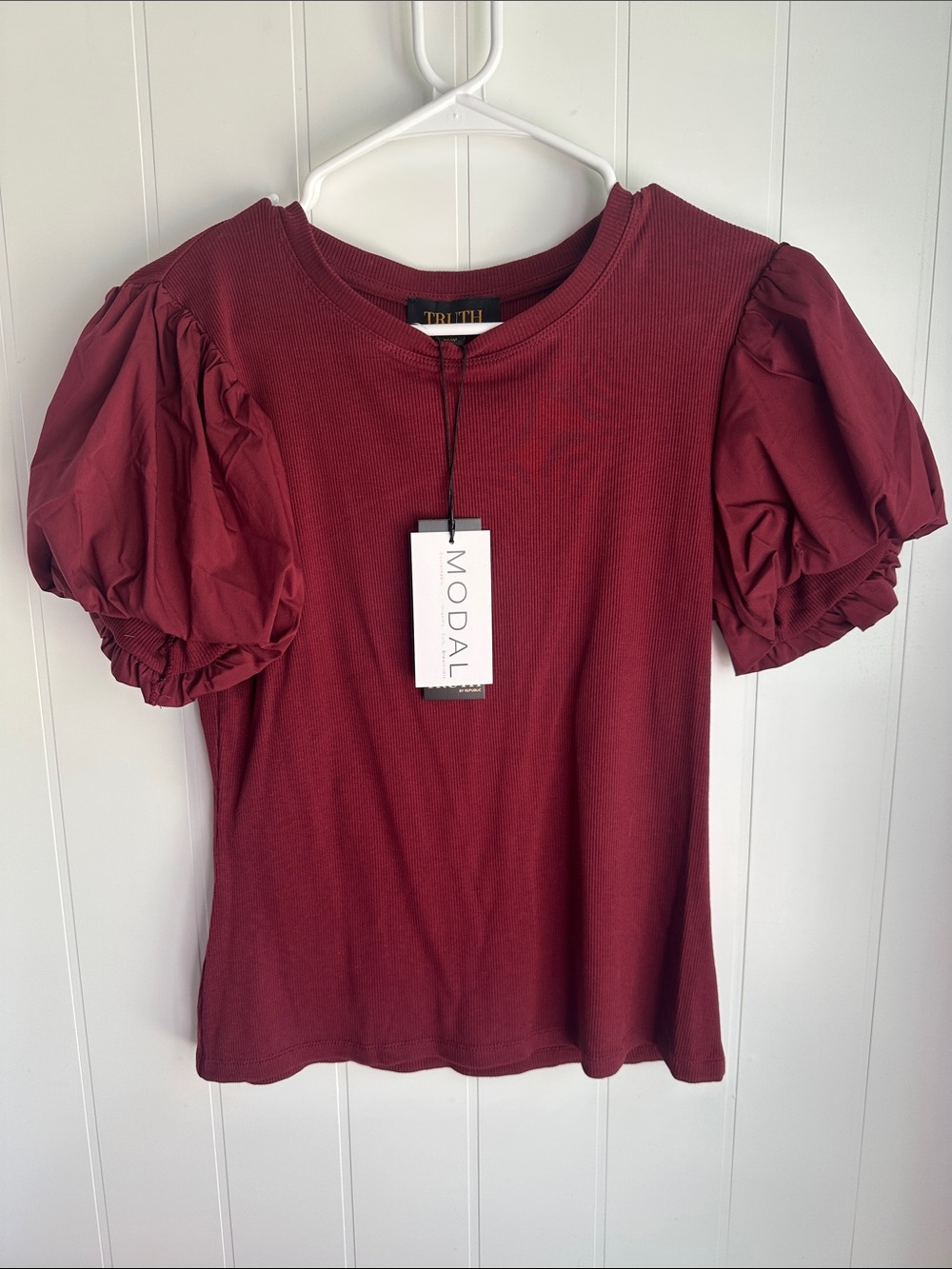 Truth Burgundy Puff Sleeve Modal Top